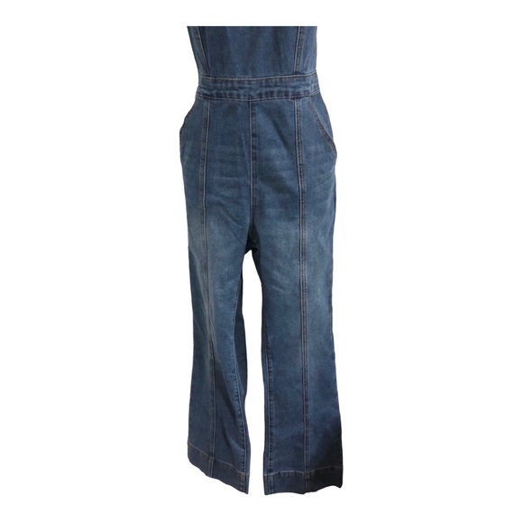 Sincerely Jules blue jeans denim faded medium wash smocked jumpsuit size Small - Picture 5 of 17